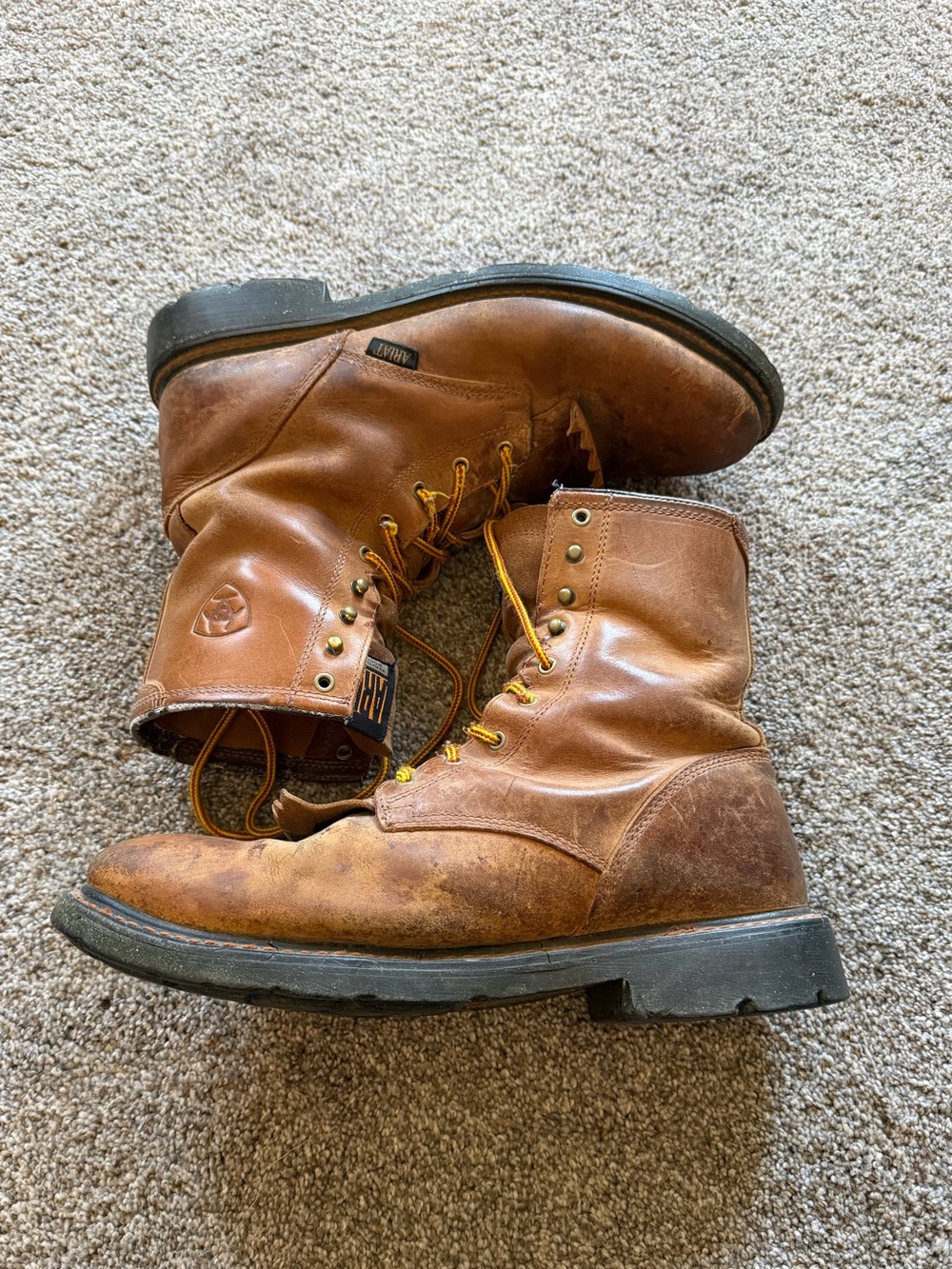 Ariat Brown Leather Lace Up Work Boots - Men's Size 12 EE